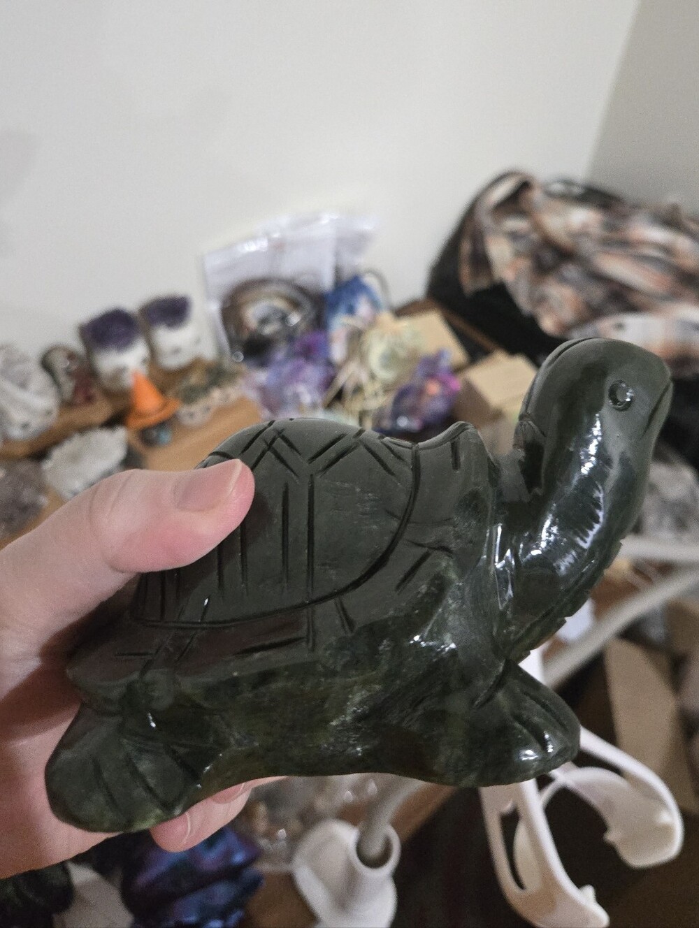 Large Serpentine Hand Carved Turtle Carving